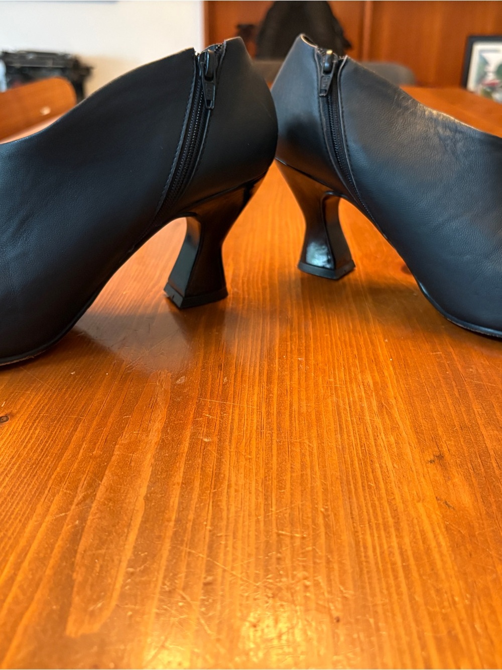 John Fluevog Black Ankle Heeled Boots with Sculptural Heel